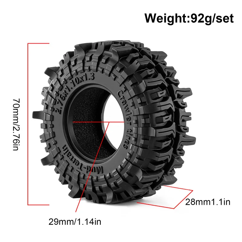 4pcs 1.3 inch RC Crawler Rubber Mud Tire for 1/18 1/24 Traxxas TRX4M SCX24 FMS Ascent-18 Axial SCX24 AX24 FCX24 FMS Upgrade Tire