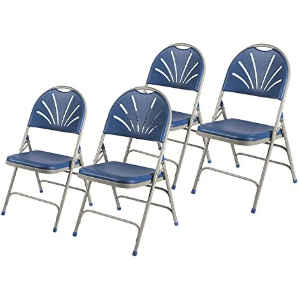 OEF Furnishings Heavy Duty Plastic Fan Back Folding Chair with Triple Brace, Blue