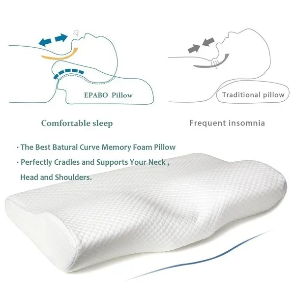 Slow Rebound Memory Foam Pillow for Neck Pain Cervical Contour Pillow Anti Snore Side Sleepers Pillows with Washable Pillow Case