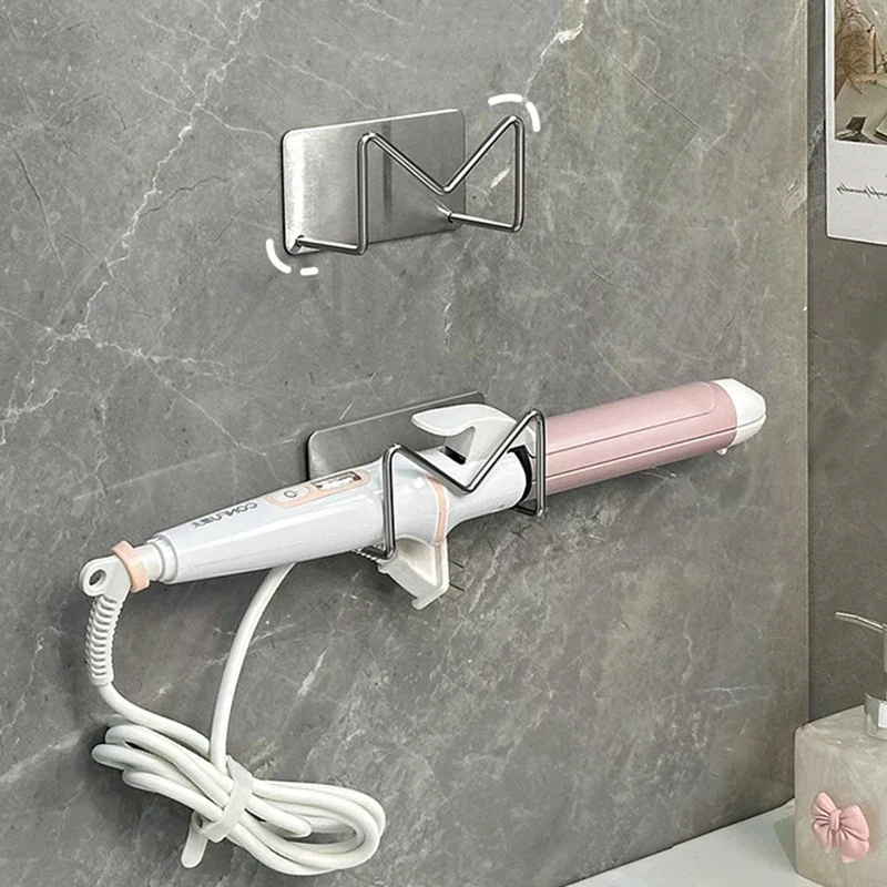 Wall Mounted Fashion High Quality Hair Dryer Holder Hair Curler Straightener Stand Self Adhesive Stainless Steel Storage Rack