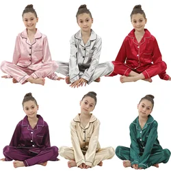 Boys Girls Satin Silk Pajamas Sets for Kids Toddler 2 to 3 4 5 6 7 8 9 10 11 12 13 14 Years Long/Short Sleeved Pink Red Pijamas