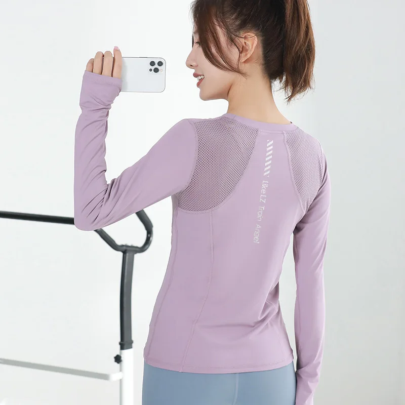 Women Sports Shirt Sexy Mesh Long Sleeves Breathable Fitness Yoga Wear Workout T-shirts Quick Drying Sportswear For Women Gym