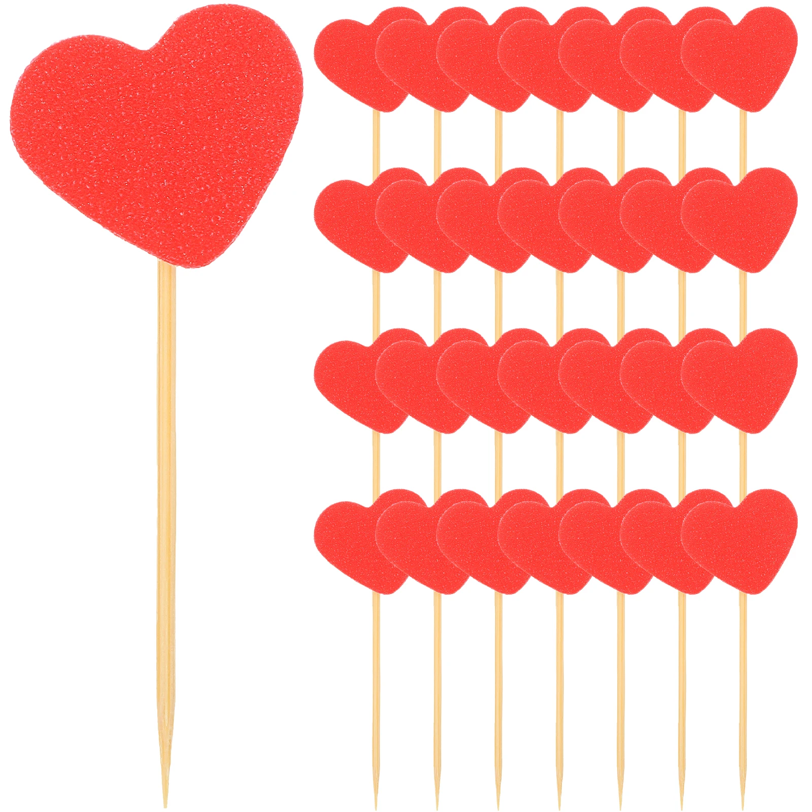 

50pcs Heart Shaped Cake Decor Red Glitter Picks for Valentine Wedding Party Cupcake Toppers Fruit Dessert Decorations