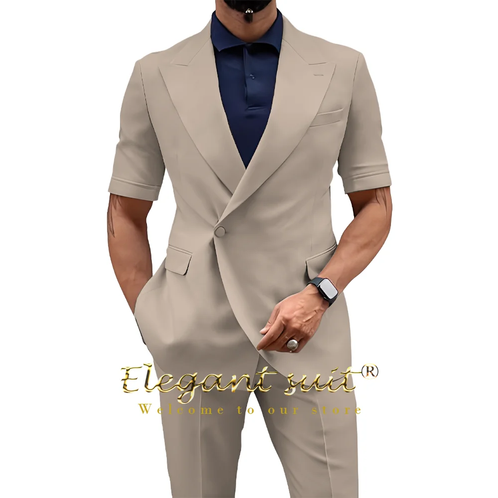 Men's 2-piece suit - short sleeve with long pants single button suit jacket high waist casual casual everyday slim fit