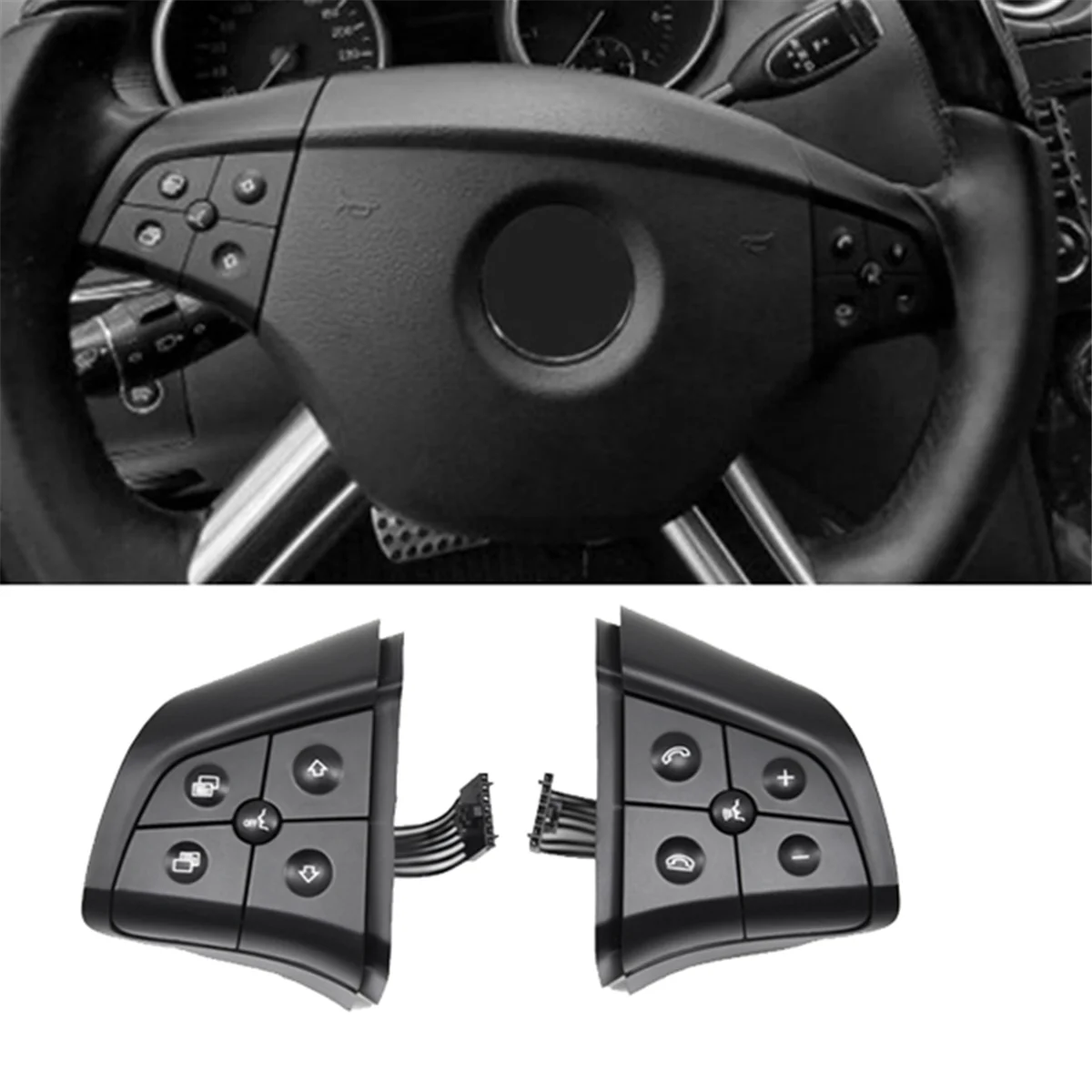 Car Steering Wheel Button Switch Assembly Multifunction Switch for Mercedes Benz ML B R Class W164 W245 W251 Black