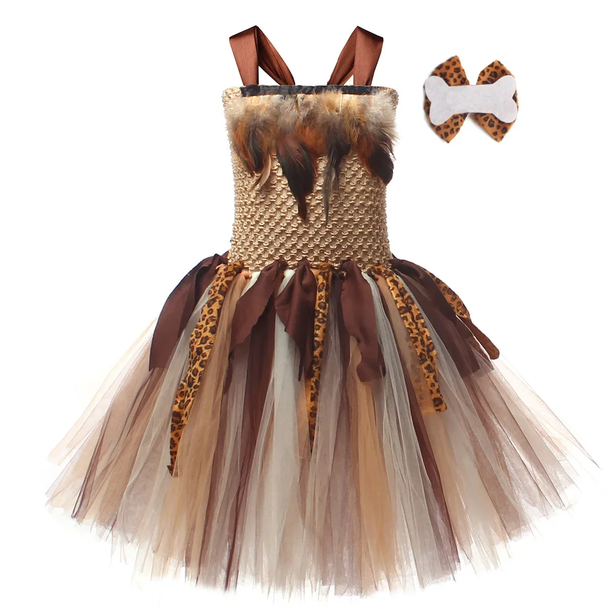 

Cave Leopard Girl Tutu Dress Wild Man Indigenous Primitive Person Animal Kid Baby Cosplay Birthday Jungle Party Dresses Costume