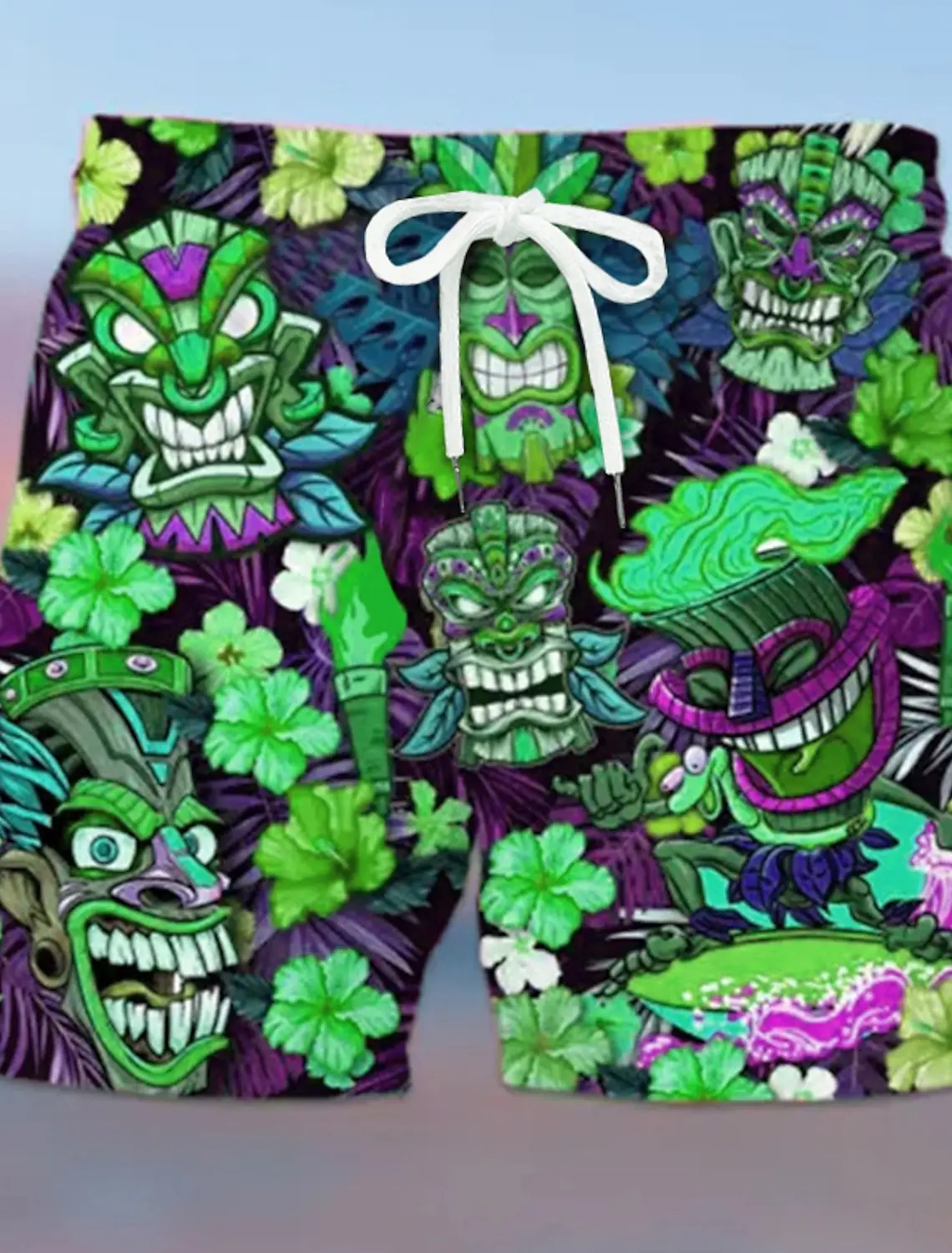 Heren Board Shorts 3d Prints Tiki Graphics Broek Met Trekkoord Korte Broek Snel Droog Korte Casual Dagelijkse Hawaiiaanse Boho 4 Micro-Elastische