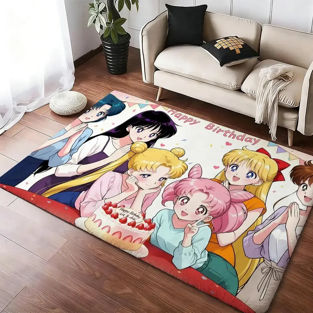 Cartoon Anime Girl Sailors Moons Floor Mat Soft Thickened Absorbent Non-Slip Bedroom Living Room Door Mat Home Flannel Rugs