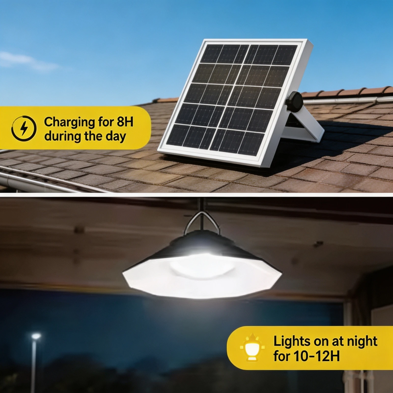 Solar Pendant Light with Motion Detector Outdoor Indoor Solar Shed Lamp Waterproof Dimmable 5M Cable Remote for Courtyard Garage