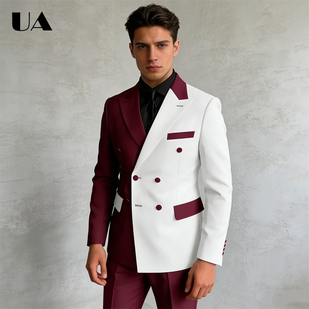 

Fashion 2-Piece Suit Set for Business Men, Double Breasted Suit Jacket Pants, Prom Party Communion Suit Attire Made-to-Order