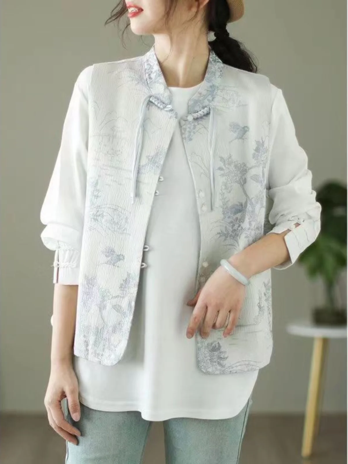 

Ele Embroidered Stand Collar Jaet New Chinese Sle Tassel Button National Sle Women's Spring Summer Vest Top