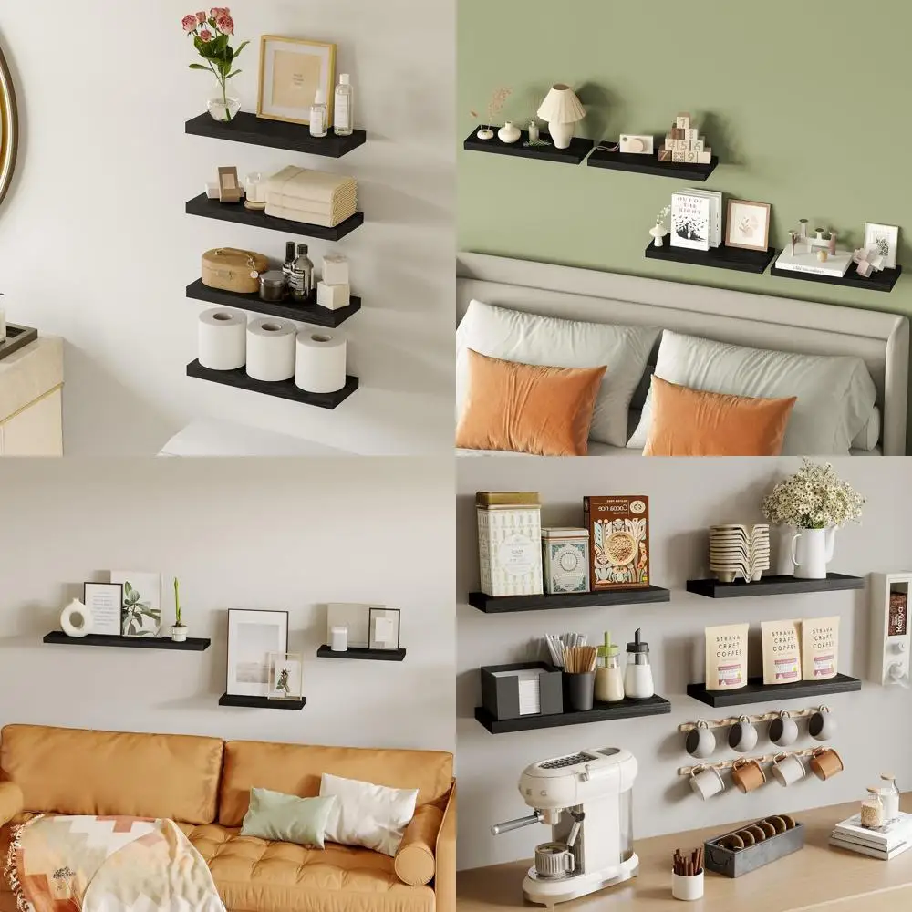 

Набор из 4-х черных настенных полок в деревенском стиле, 15,8, для домашнего хранения и декора в ванной комнате, гостиной, спальне, кухне