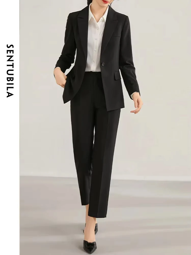 SENTUBILA Office Lady Blazer Suit 2024 New Spring Fashion Pockets Slim Blazer Jacket Coat Zipper Pants 2 Piece Set 123Z43948X