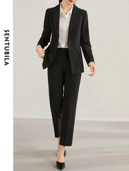 Sentubila-Blazer de oficina para mujer, traje de manga larga con cinturón, chaqueta con cremallera, pantalones de pierna ancha, conjunto de 2 piezas, 123Z43561, 2023