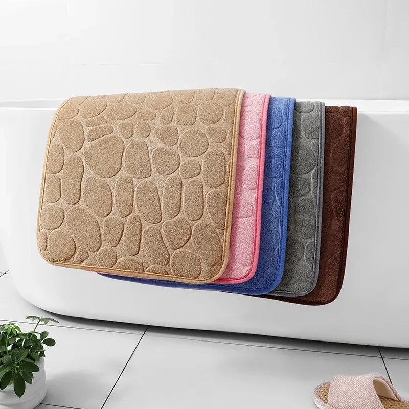 Pebble Embossed Coral Velvet Bathroom Non Slip Mat Household Quick Drying Small Carpet Machine Washable Home Floor Rugs