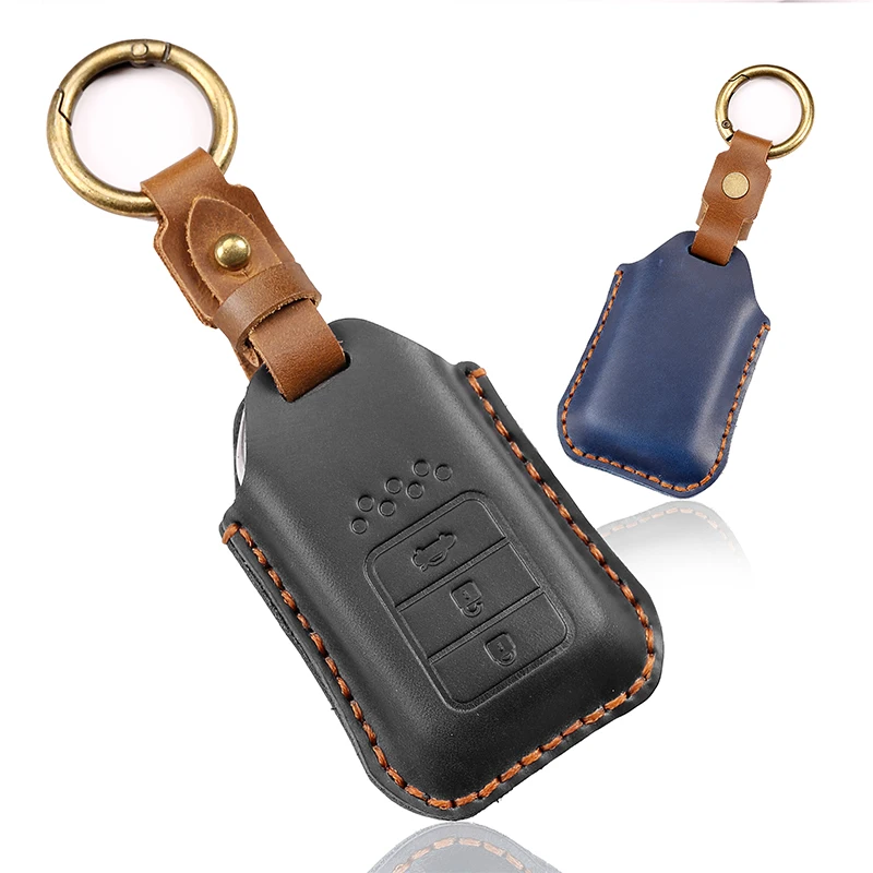 

Leather Car Key Cover Shell Case Keychain For Honda Civic CRV HRV Accord Pilot Fit Freed Vezel Odyssey 2018 - 2022 Accessories