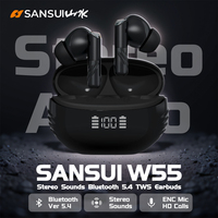 Sansui W55 Bluetooth 5.4 TWS Earbuds Hifi Stereo Ture Wireless Earphone IPX4 Waterproof Sports Bluetooth Headphone ENC HD Calls