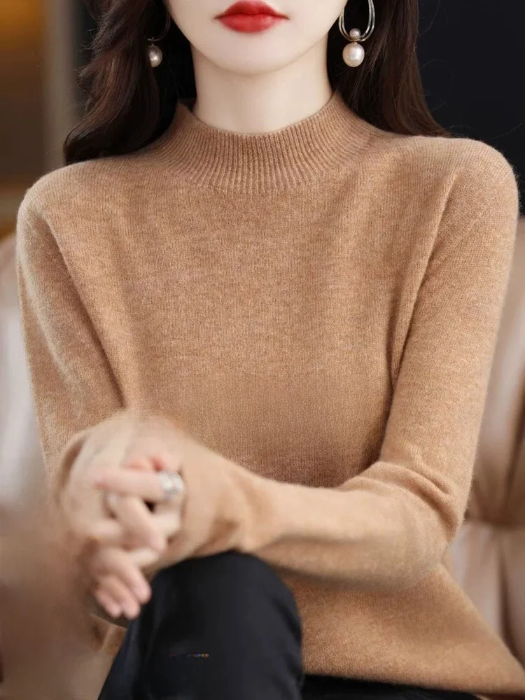 Thiened Long Sve Camere Sweater Women's Loose Fit Woolen Top f High Collar Autumn Winter Base Layer irt