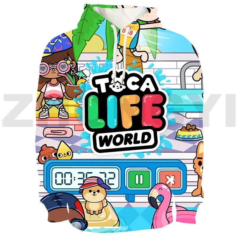 Trendy 3D Anime Tops Toca Life World Game Sweatshirt Pullover Oversized Streetwear Teenagers Hoodie Men Cartoon Toca Boca Hoodie