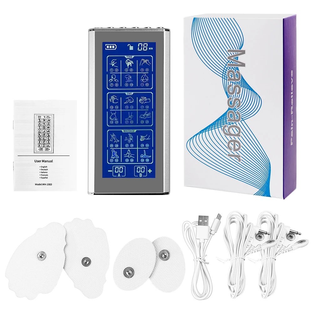 Appareil à 36 modes Tens avec 4 électrodes pour soulager la douleur, massage par impulsions, stimulateur musculaire EMS, soulagement de la douleur, massage relaxant