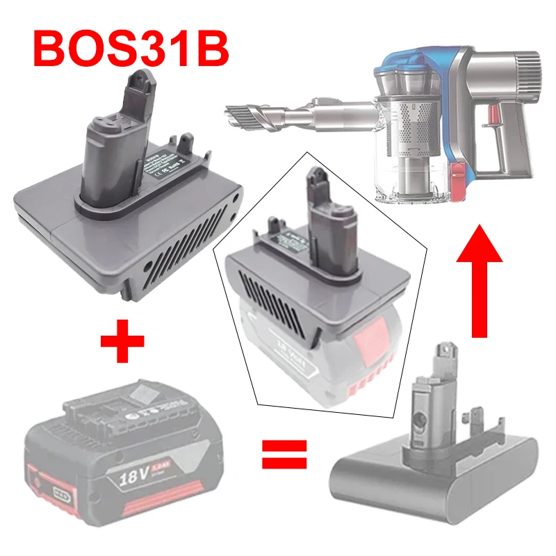 

BOS31B Battery Adapter for Bosch 18V Lithium-ion Battery To Compatible for Dyson Type B Vacuum Cleaners DC31 DC34 DC35 DC44 DC45