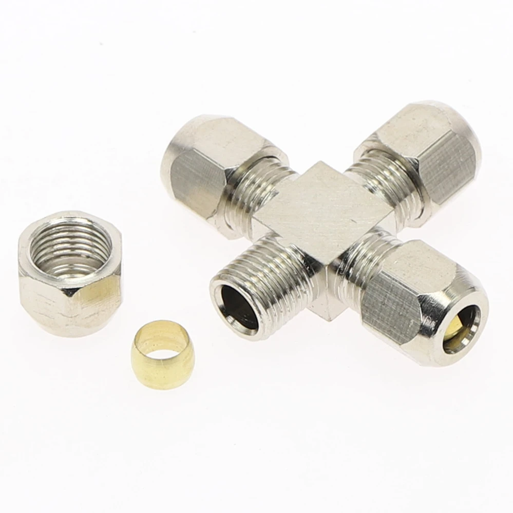 1 stücke 4 6 8 10 12mm Rohr OD 4way Messing öl Kompression Rohr Rohr Armaturen Anschluss