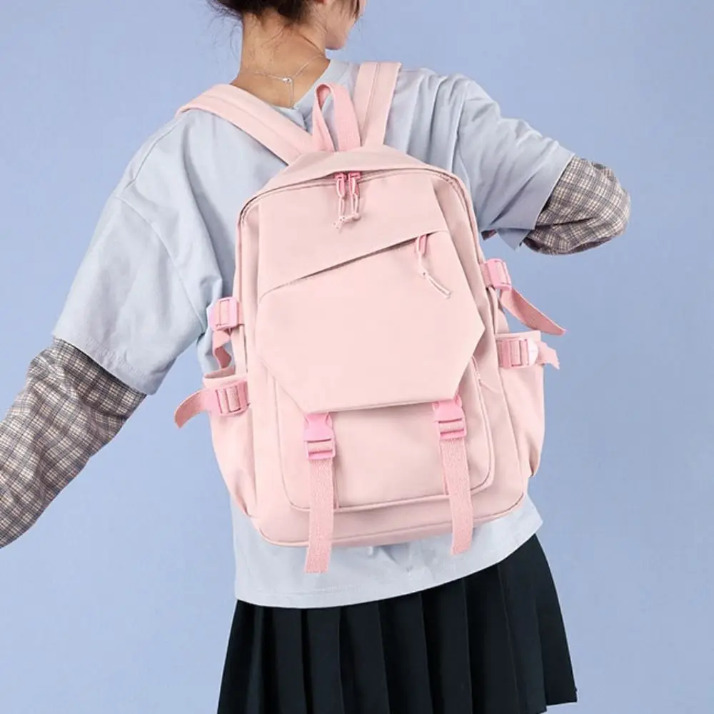 Multi-Function Nylon Backpack Adjustable Large Capacity Women Shoulder Bag Solid Color Laptop Bagpack Students Schoolbag Travel