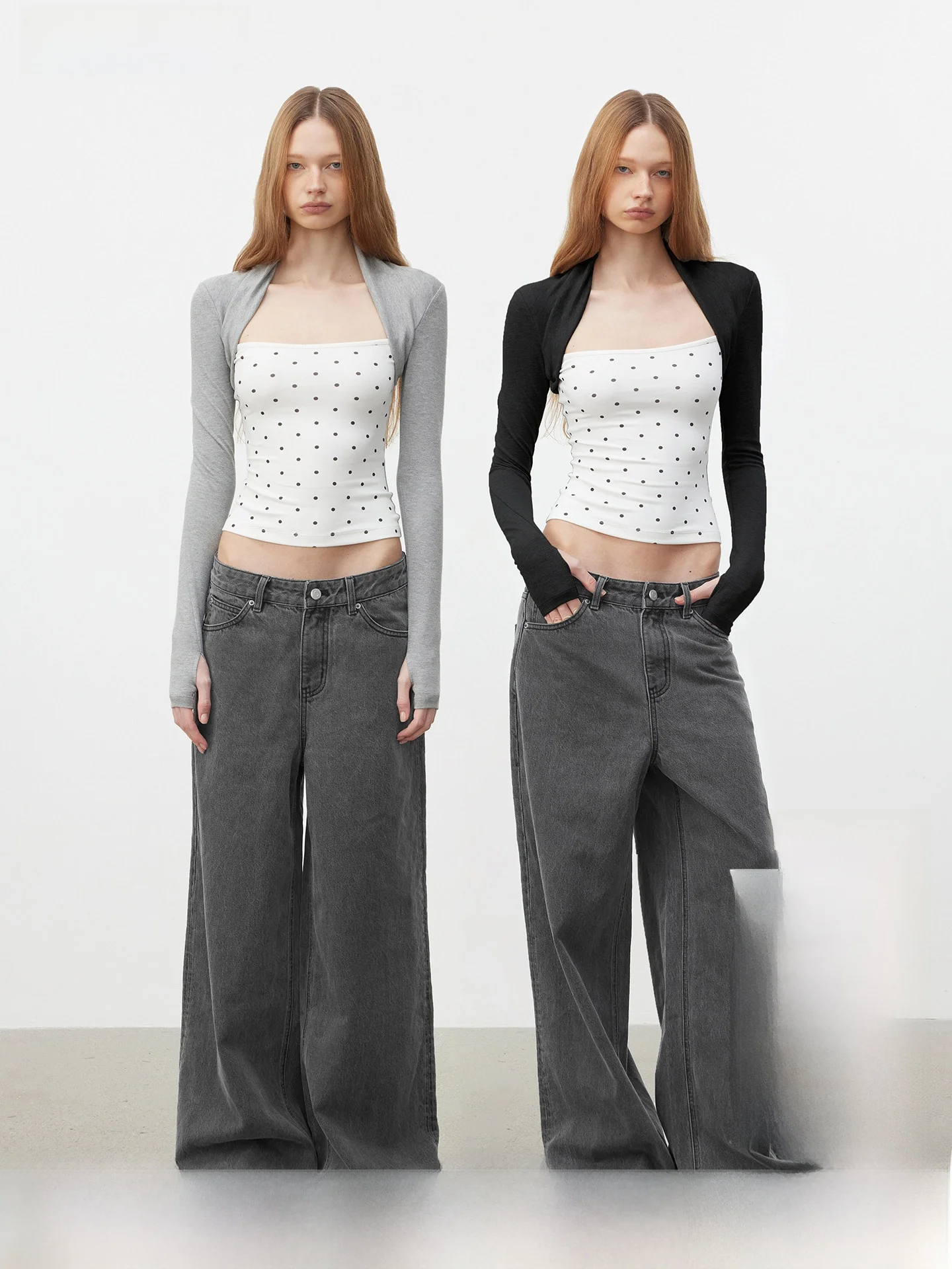 

AFTADAWN Lenzing Modal Checkered Long Sleeve Top Fake Two-Piece Shoulder Splicing Polka Dot Design Commute Style Women's T-shirt