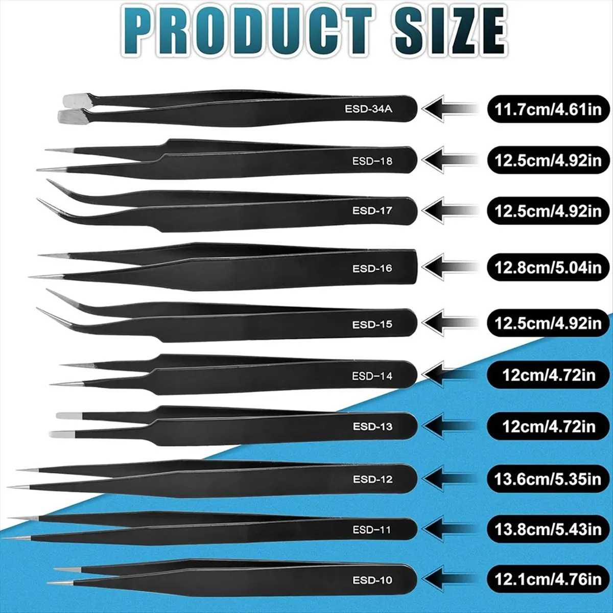 [For Wholesaler]10Pcs Tweezers Set, Upgraded Anti-Static Stainless Steel Tweezers for Craft, Electronics, Jewelry-Making view 5