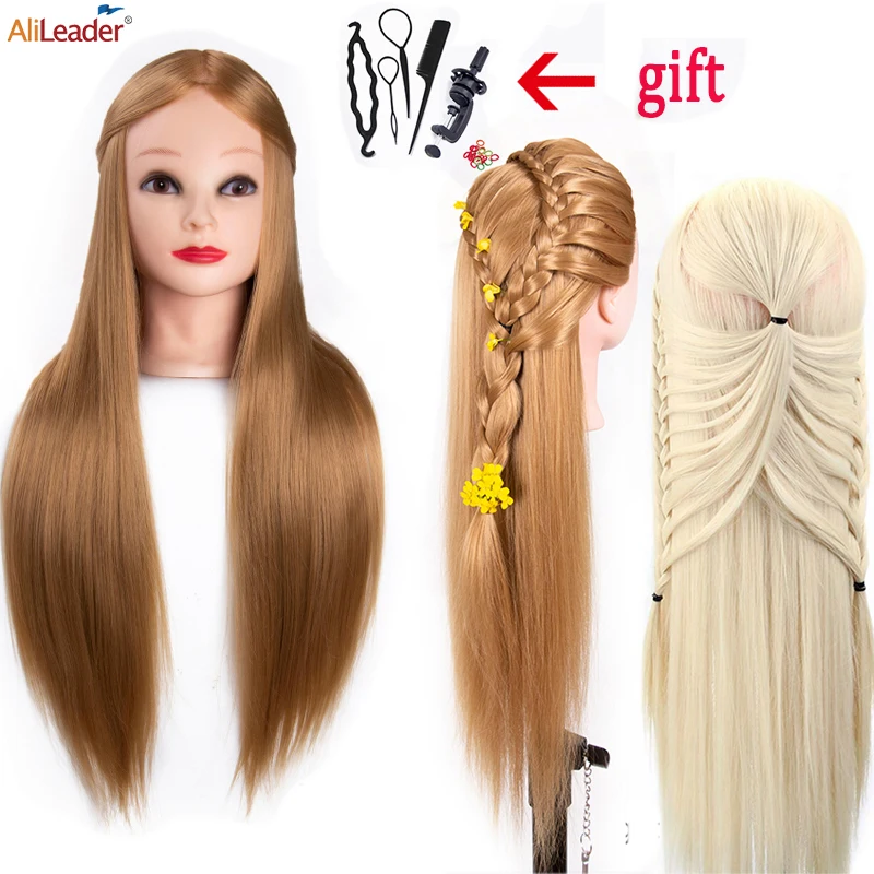 Mannequin Head Black Brown 26 Inch Synthetic Hair Hairstyles Dummy Doll Hairdresser Braiding Practice Hair Training Head