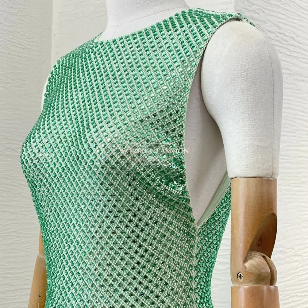 

2025 New Mint Green Sequin Sleeveless Mermaid Fishtail Midi Dress 2025
