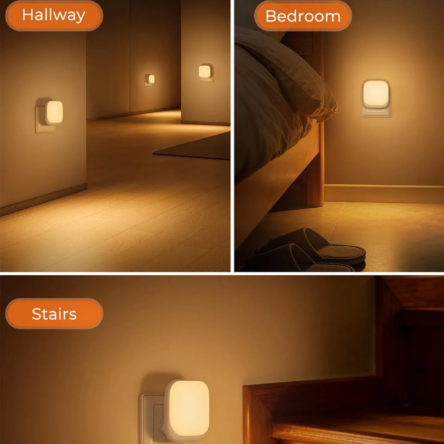 EU Plug LED Sensor Night Light Smart Dusk‑to‑Dawn Warm Light for Room Corridor Bathroom Home Decor