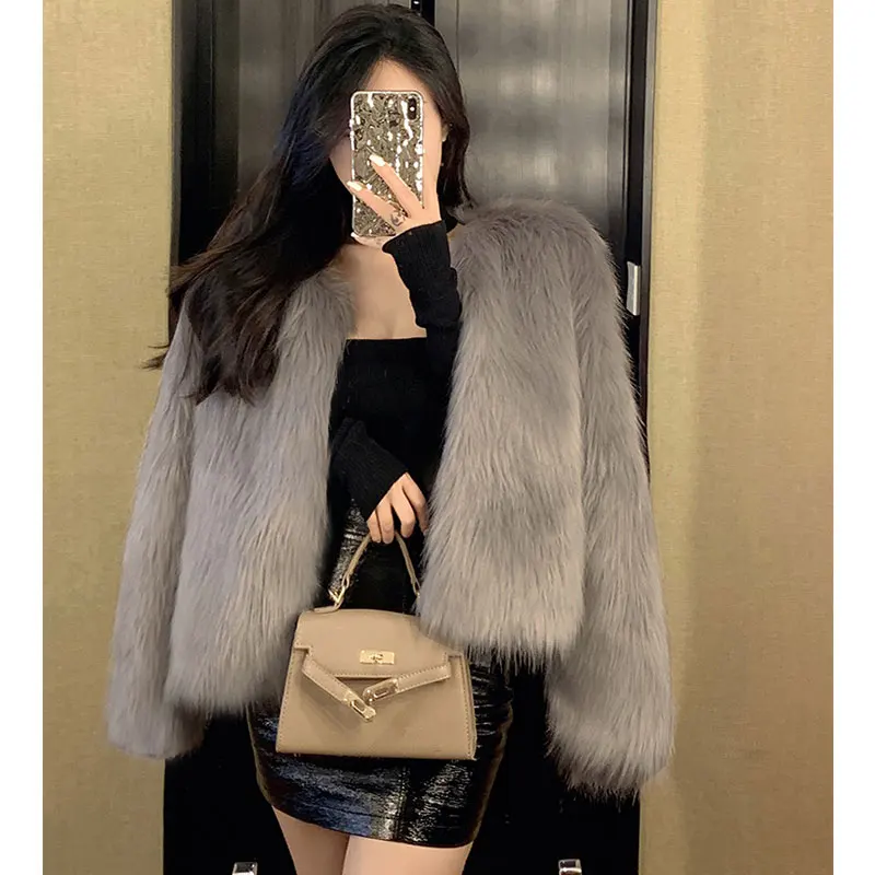 แฟชั่นฤดูหนาว Faux Fur Coat ผู้หญิงเกาหลีแฟชั่นขนนก Solid เสื้อ Cardigan นอก Elegant Lady Party ชุด