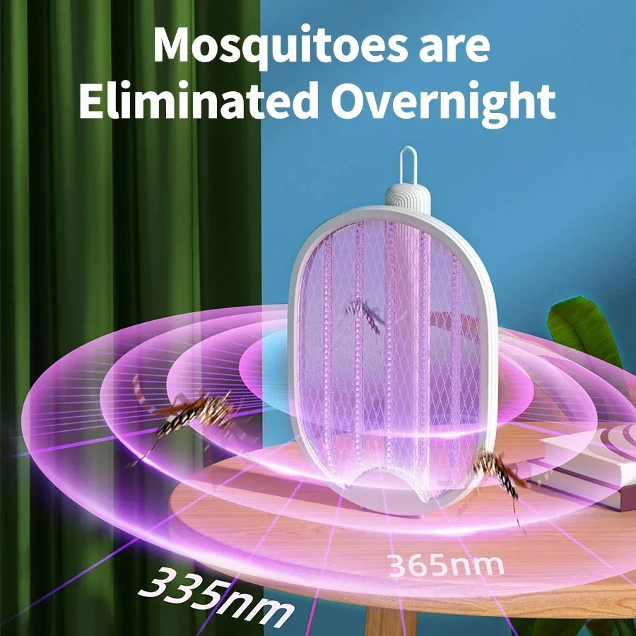 Foldable Electric Mosquito Killer USB Rechargeable Fly Trap Mosquito Swatter Racket Insect Killer With UV Light Bug Zapper 3500V