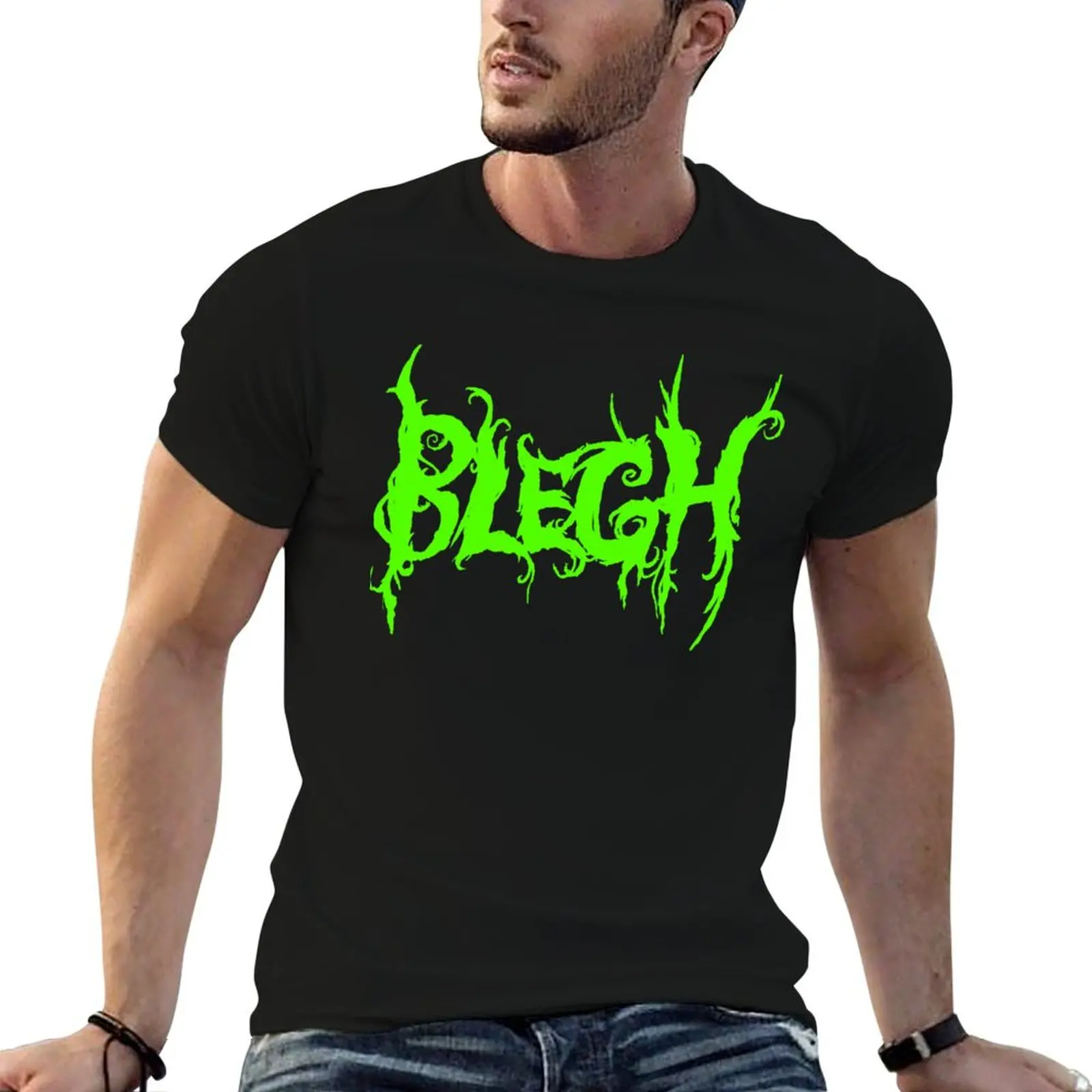 Neon Green Blegh on Black T-Shirt Aesthetic clothing new edition men workout shirt