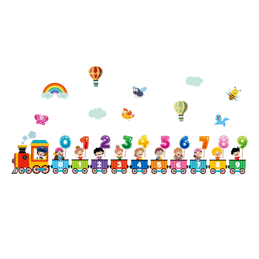 Colorful Numbers Cartoon Train Wall Stickers for Nursery Kids Room Decor Art Kindergarten Removable PVC Decals DIY Poster Mural