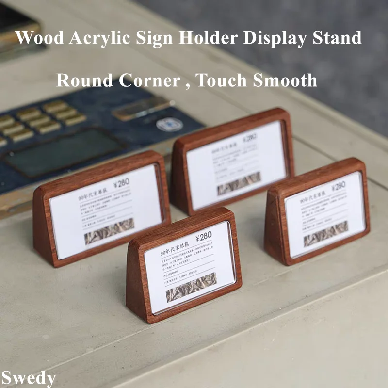 5 Pieces 78x38mm Wood Label Paper Holder Acrylic Sign Holder Display Stand Restaurant Menu Holder Price Tags Ticket Holder