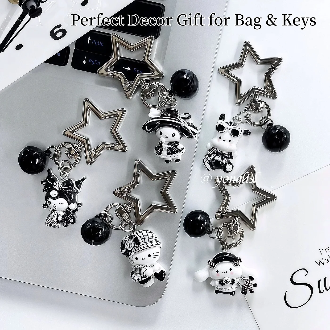 Llavero Vintage Y2K Sanrio Hello Kitty Kuromi con Estrella, Correa para Teléfono, Accesorio Colgante Decorativo para Bolsos, Regalo Encantador para Niñas y Mujeres