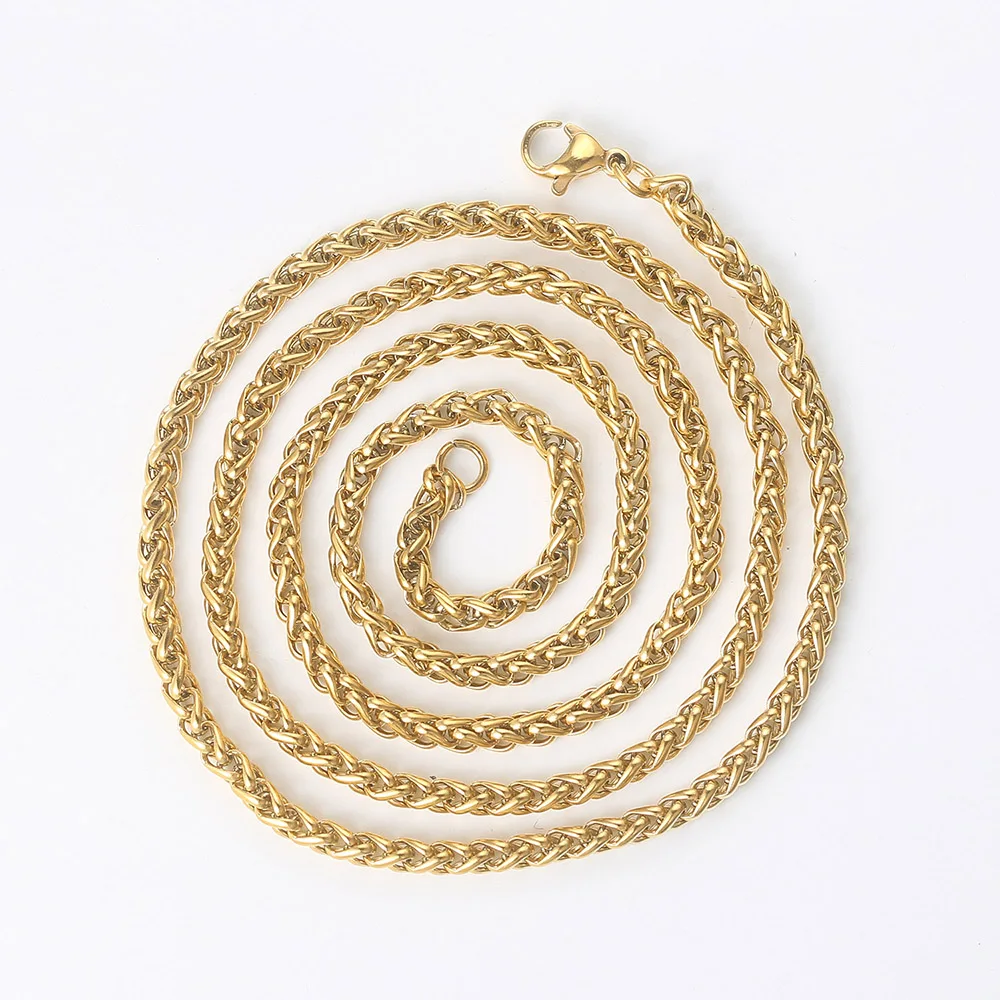 Gold Color Franco Link Chain Necklaces For Men Women Hip Hop Rapper Necklace 3MM Stainless Steel Chains Minimalist Jewelry C024