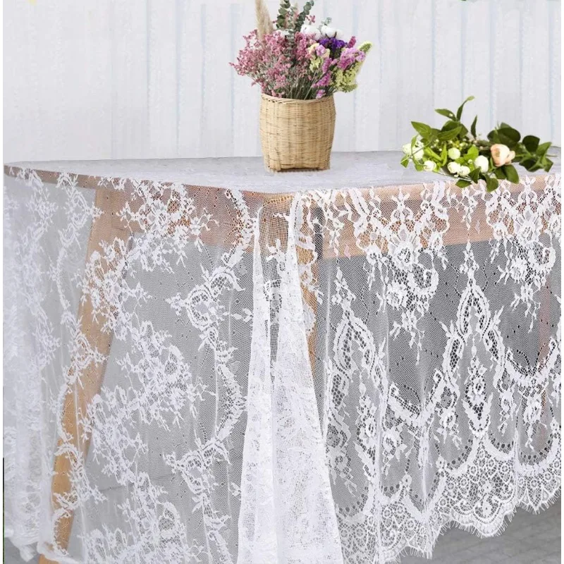 

5 Pack White Lace Tablecloth 60 × 120 Inch for Rustic Boho Wedding Bridal Shower Party Decoration, Classy Rectangle Overlay Long