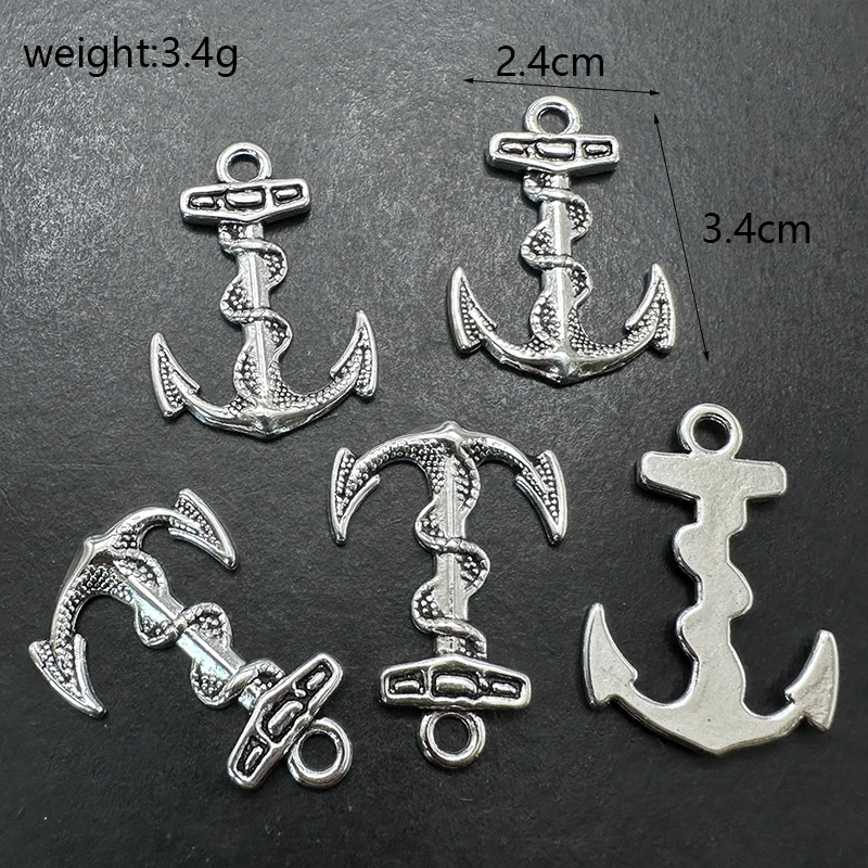 10pcs Tibetan Silver Bronze Anchor Jewelry Pendant DIY Vintage Style Bracelet Necklace Connector Making Supplies Accessories