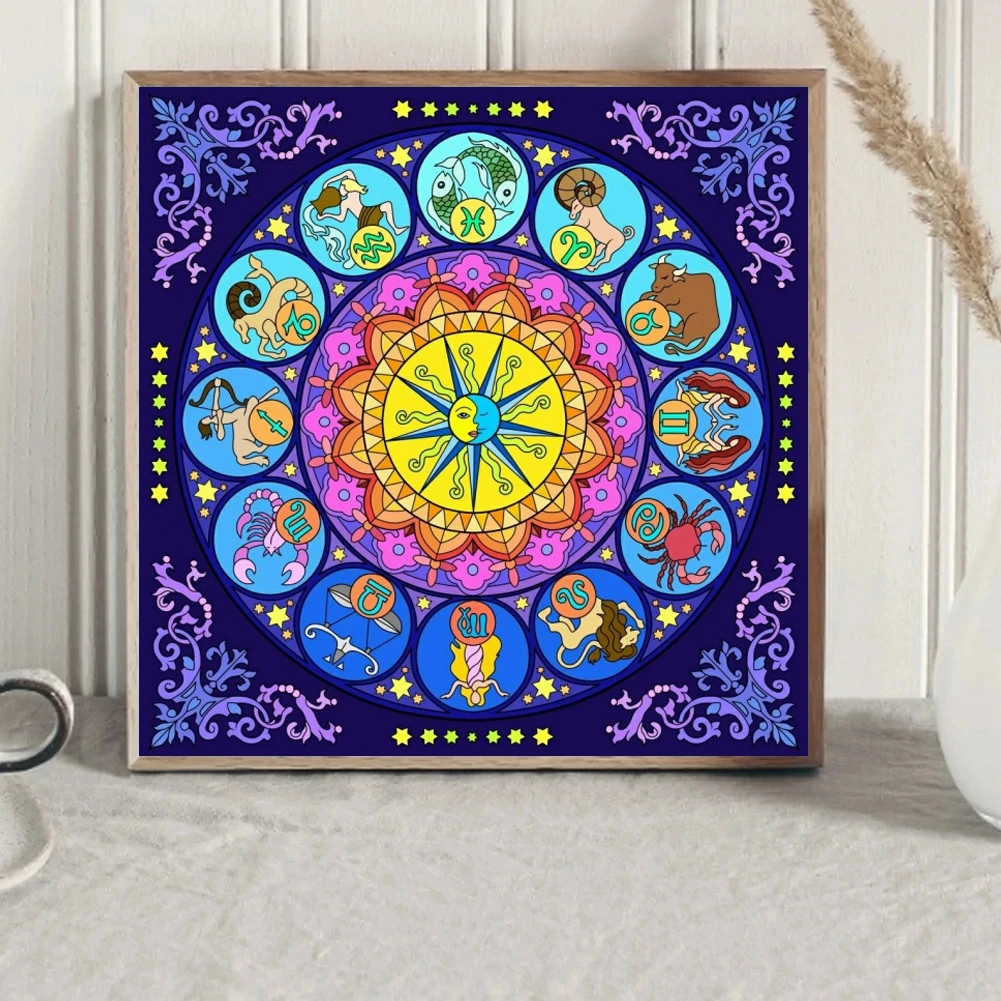 

Stained Glass Zodiac Signs 5D DIY AB Diamond Painting Embroidery Fantasy Constellation Cross Stitch Mosaic Handicraft Home Decor