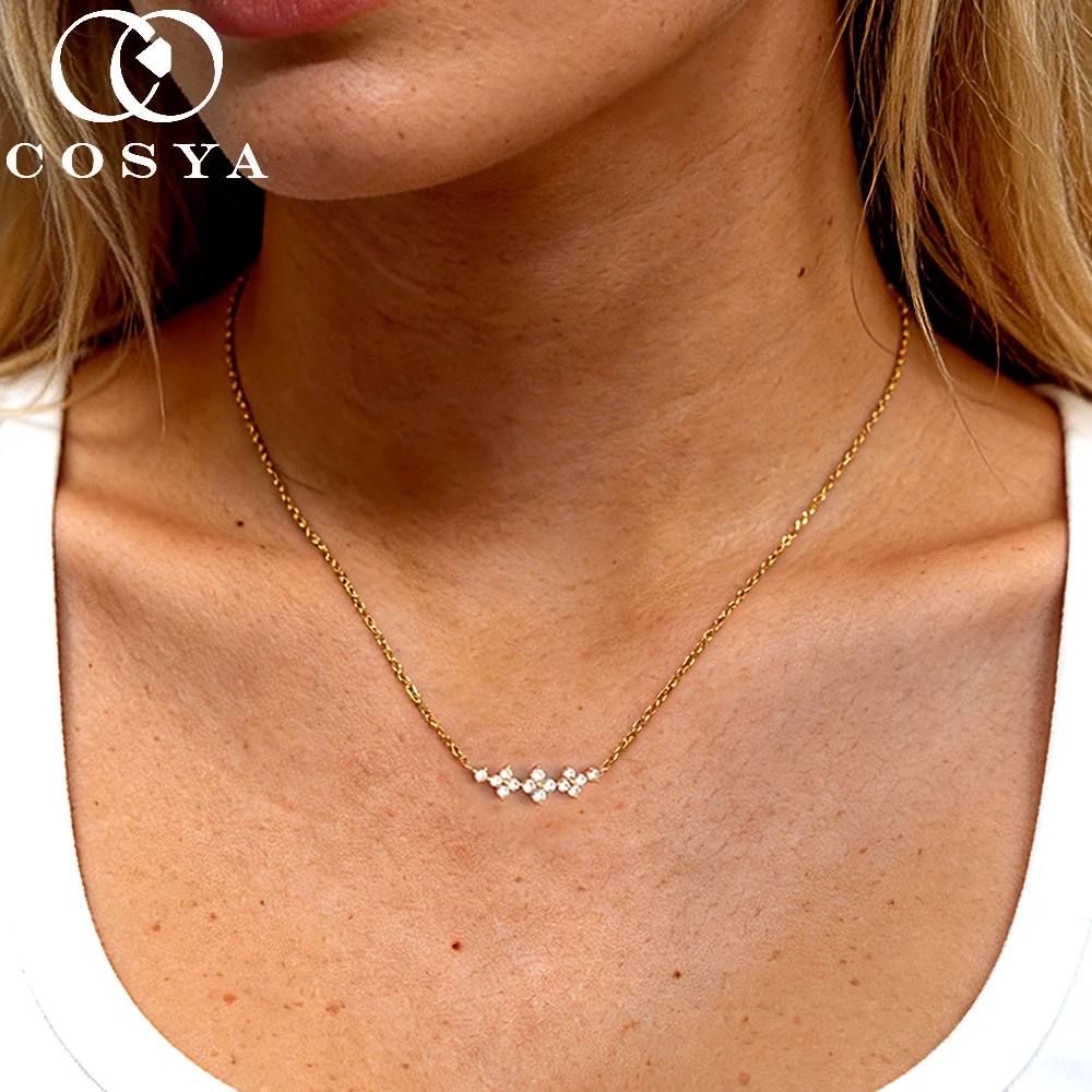 

COSYA D Color Full Moissanite Pendant Necklace For Women S925 Silver Plated 18K Gold Clover NeckChain Dainty Fine Jewelry Gift