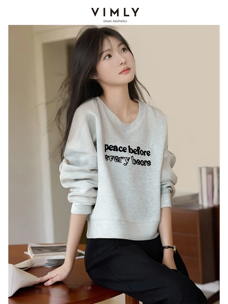 Vimly Women's Office Lady O-neck Letter Embroidery Pullovers Sweatshirt 2025 Spring Simple Casual Loose Fashion Knit Tops M5221