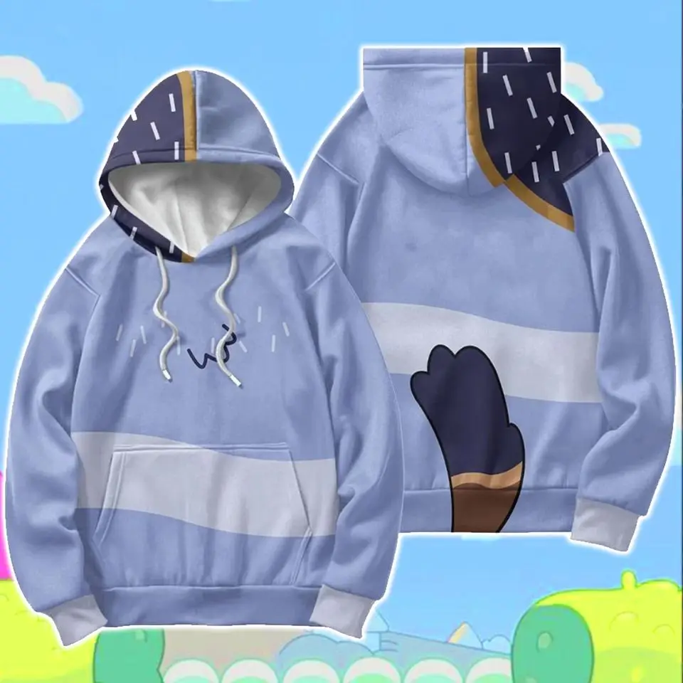 

2024 New Blue Dog 3D Print Men's Sweatshirts for Spring Fall Outdoor Sports Pullover Trendy Street Sweatshirts Animation Clothing Top