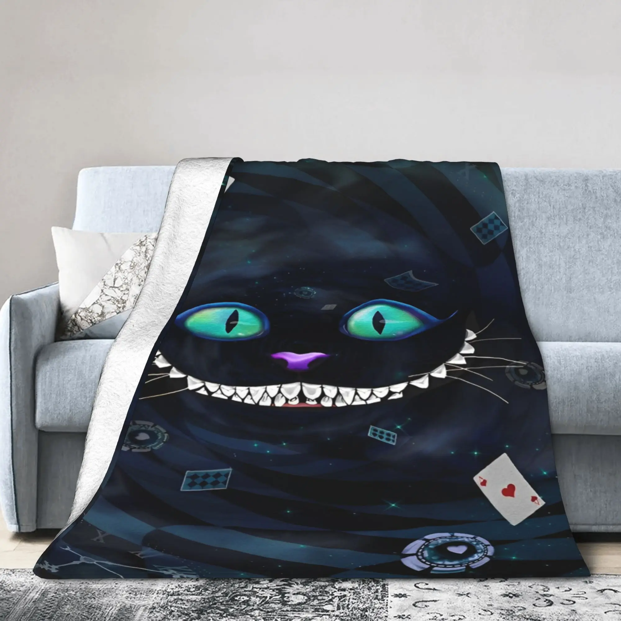 Cartoon Alice in Wonderland Cheshire Cat Flannel Blankets  Funny Throw Blanket for  Sofa Bedding Lounge 150*125cm Rug Piece