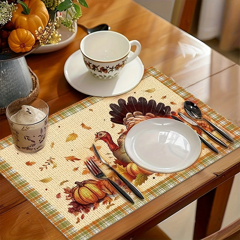 4 قطع من مفارش تركيا لعيد الشكر، مفارش ألوان مائية على طراز المزرعة على شكل يقطين الخريف لحفلات عيد الشكر