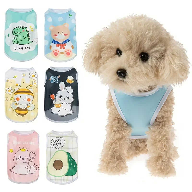 Camiseta con estampado de cachorro para perros pequeños, ropa de primavera y verano para mascotas, camisetas para perros pequeños, Pomerania, Poodle, gatos, ropa para mascotas