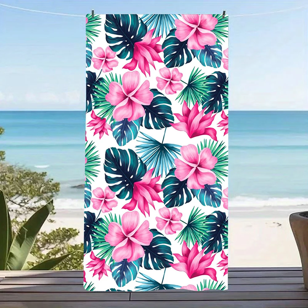 White Background Tropical Plumeria Beach Towel Hawaiian Floral Art Towel Great for Pool Days and Family Outings