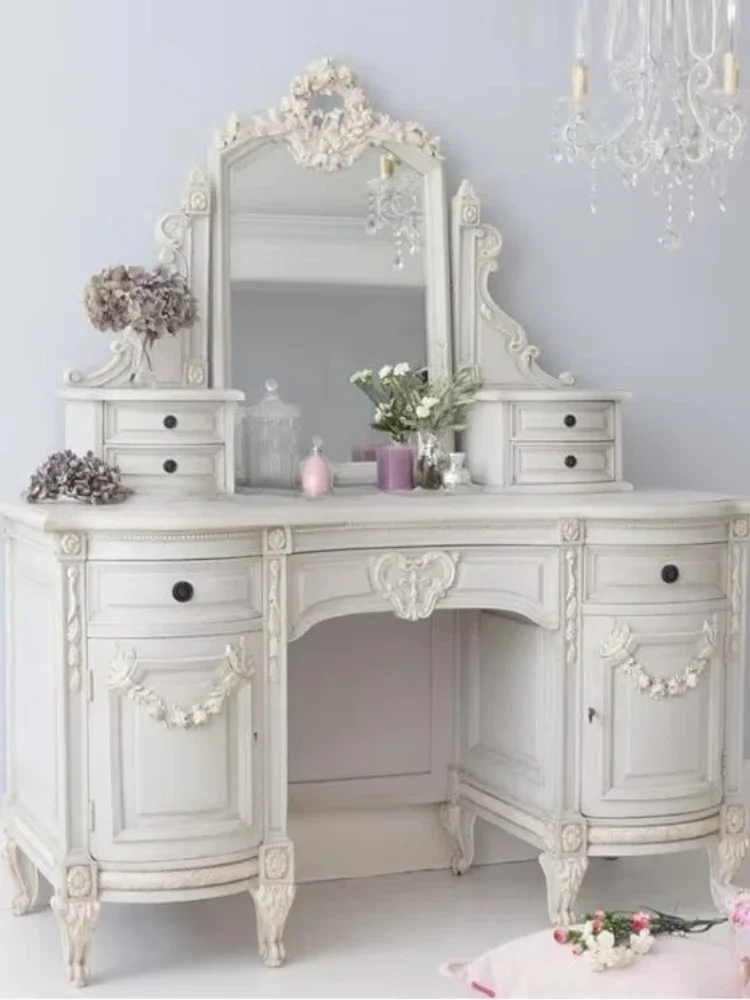 

Комод из цельного дерева для хранения французской мебели для спальни, комод для макияжа с зеркалом, комод